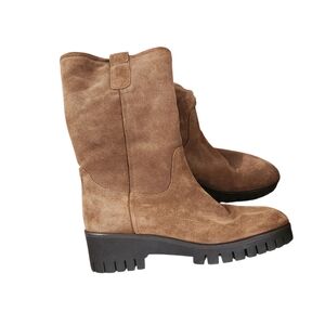 Coach Suede Boots Faux Fur Lining Brown Size 10 Mid Calf